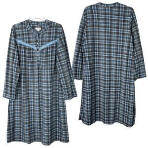 Vtg Celestial Dreams Fleece Nightgown 2X Blue Plaid Grandmacore Cottagecore Cozy